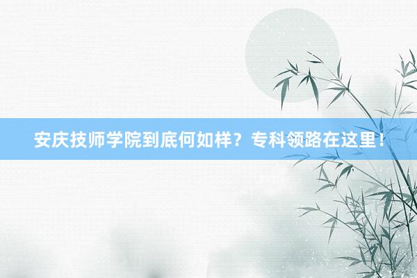 安庆技师学院到底何如样？专科领路在这里！